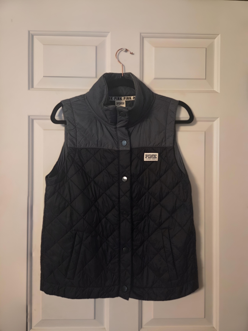Victoria's Secret PINK Quilted Black & Charcoal Vest